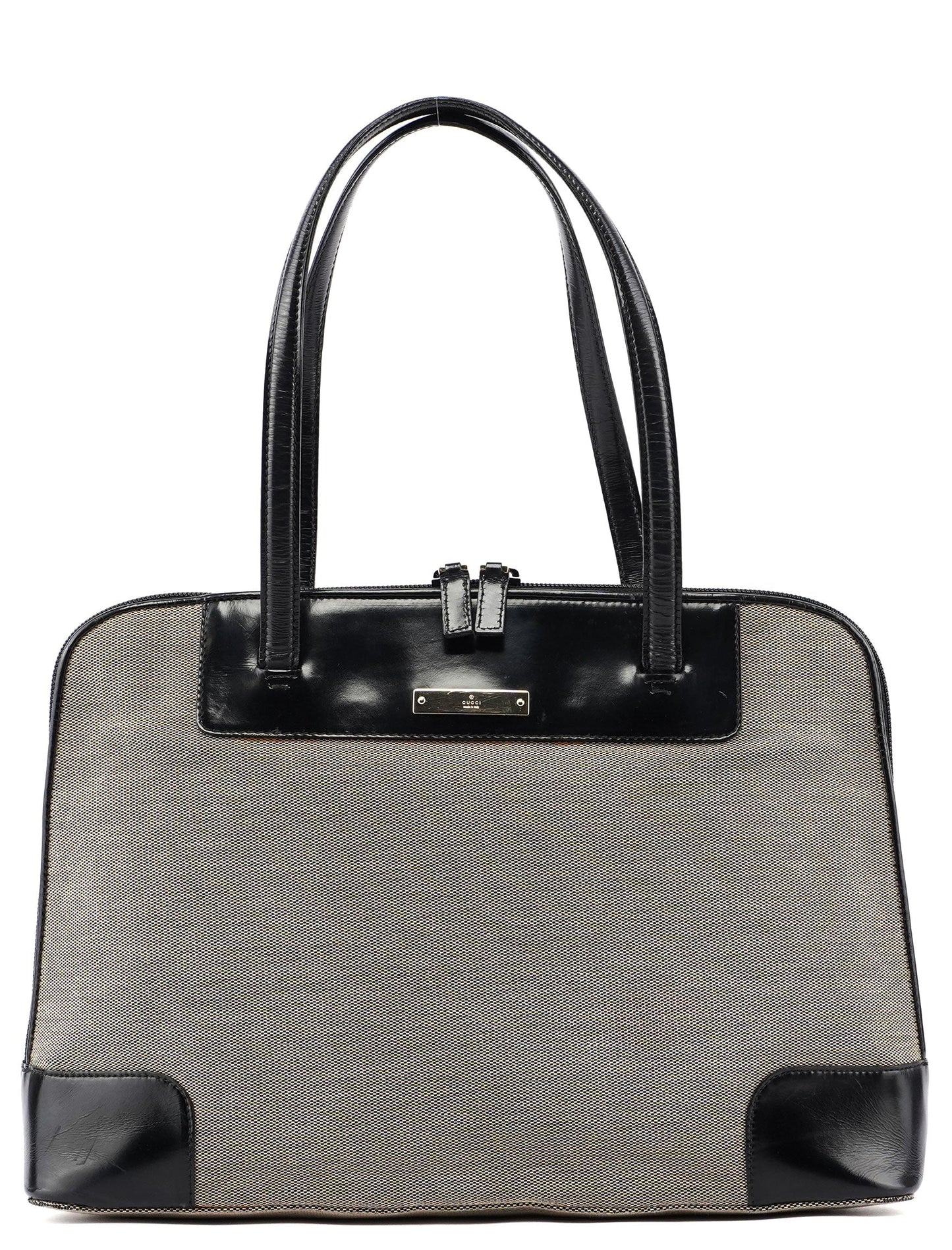 Gucci Beige Canvas Black Spazz Trim Tote