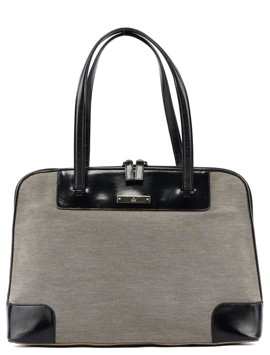 Gucci Beige Canvas Black Spazz Trim Tote