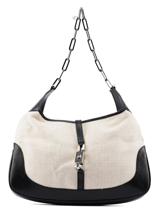 gucci Beige Canvas Chain Jackie Shoulder Bag