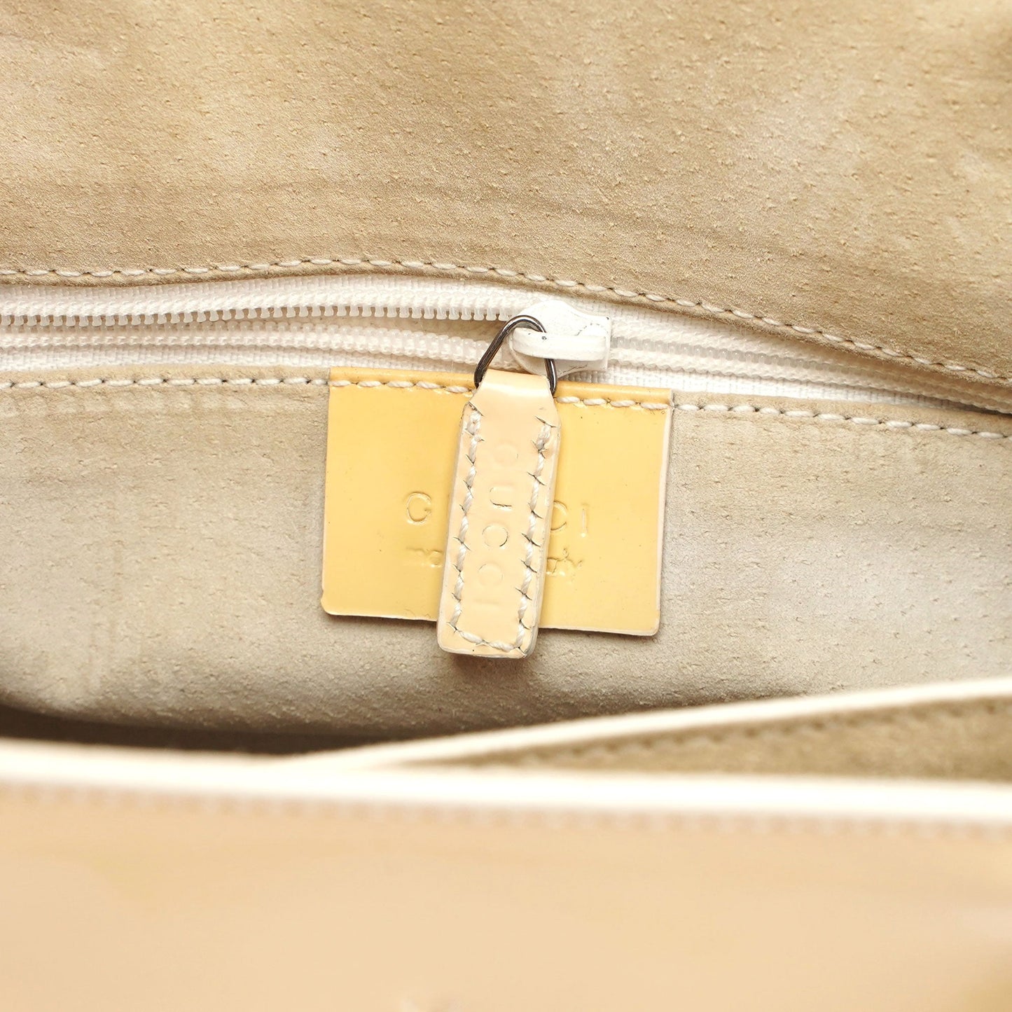 Gucci Beige Patent Leather Bamboo Tote