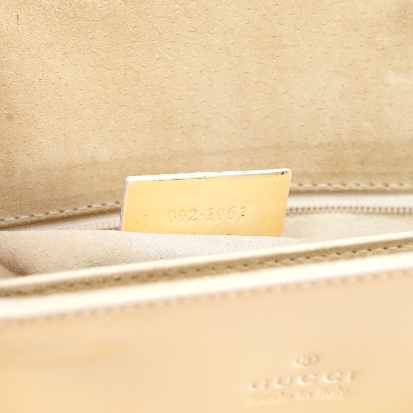 Gucci Beige Patent Leather Bamboo Tote