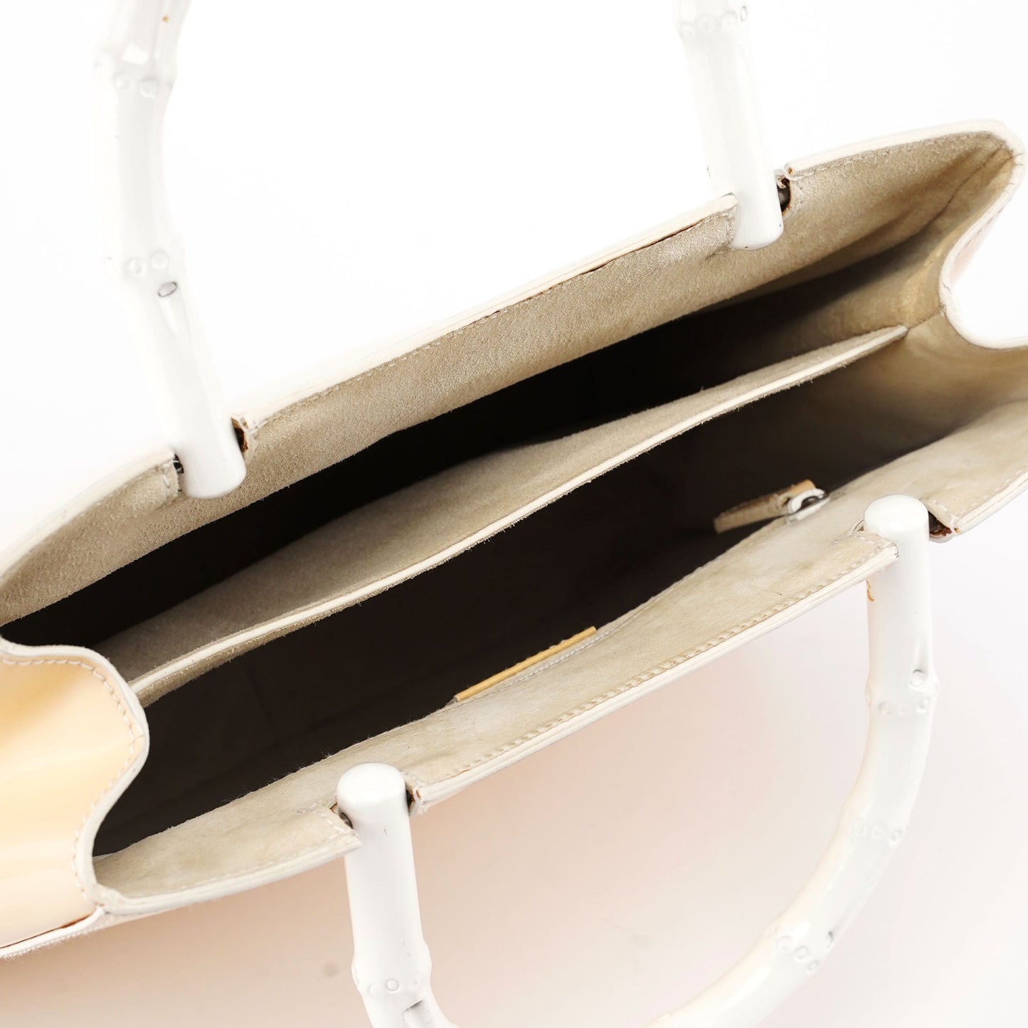 Gucci Beige Patent Leather Bamboo Tote