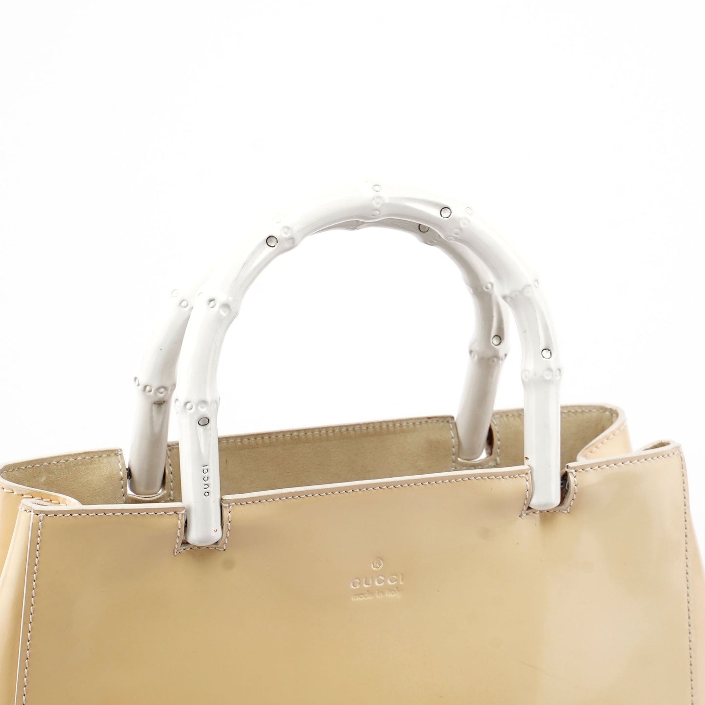 Gucci Beige Patent Leather Bamboo Tote