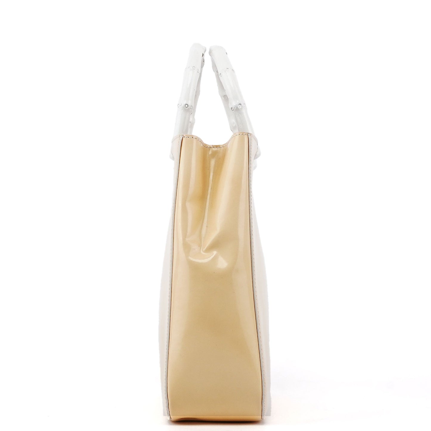 Gucci Beige Patent Leather Bamboo Tote