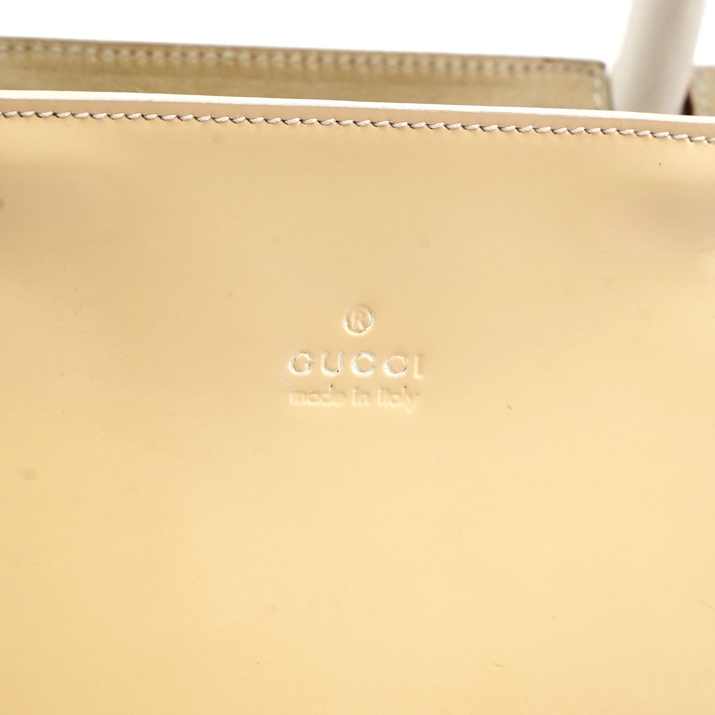 Gucci Beige Patent Leather Bamboo Tote