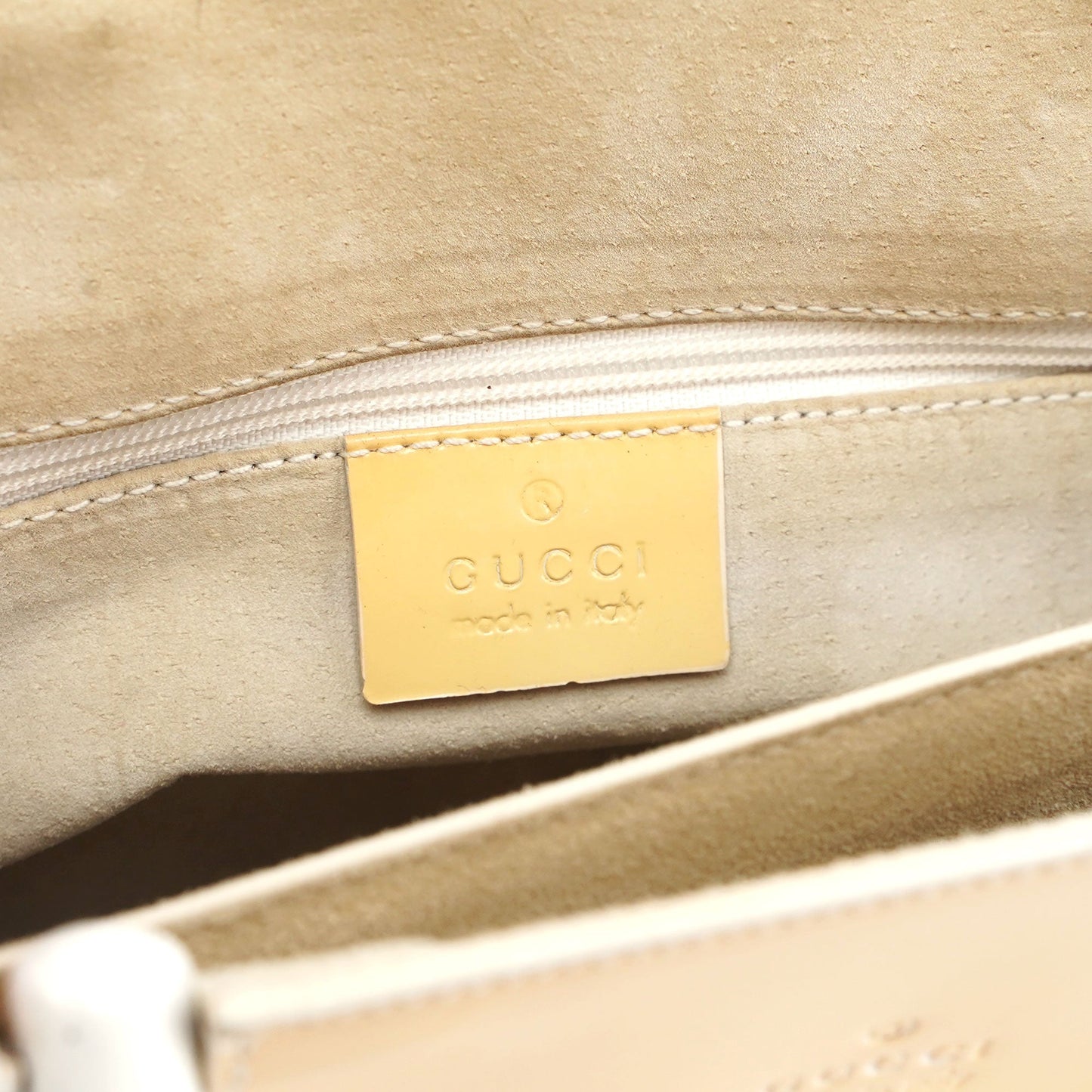 Gucci Beige Patent Leather Bamboo Tote