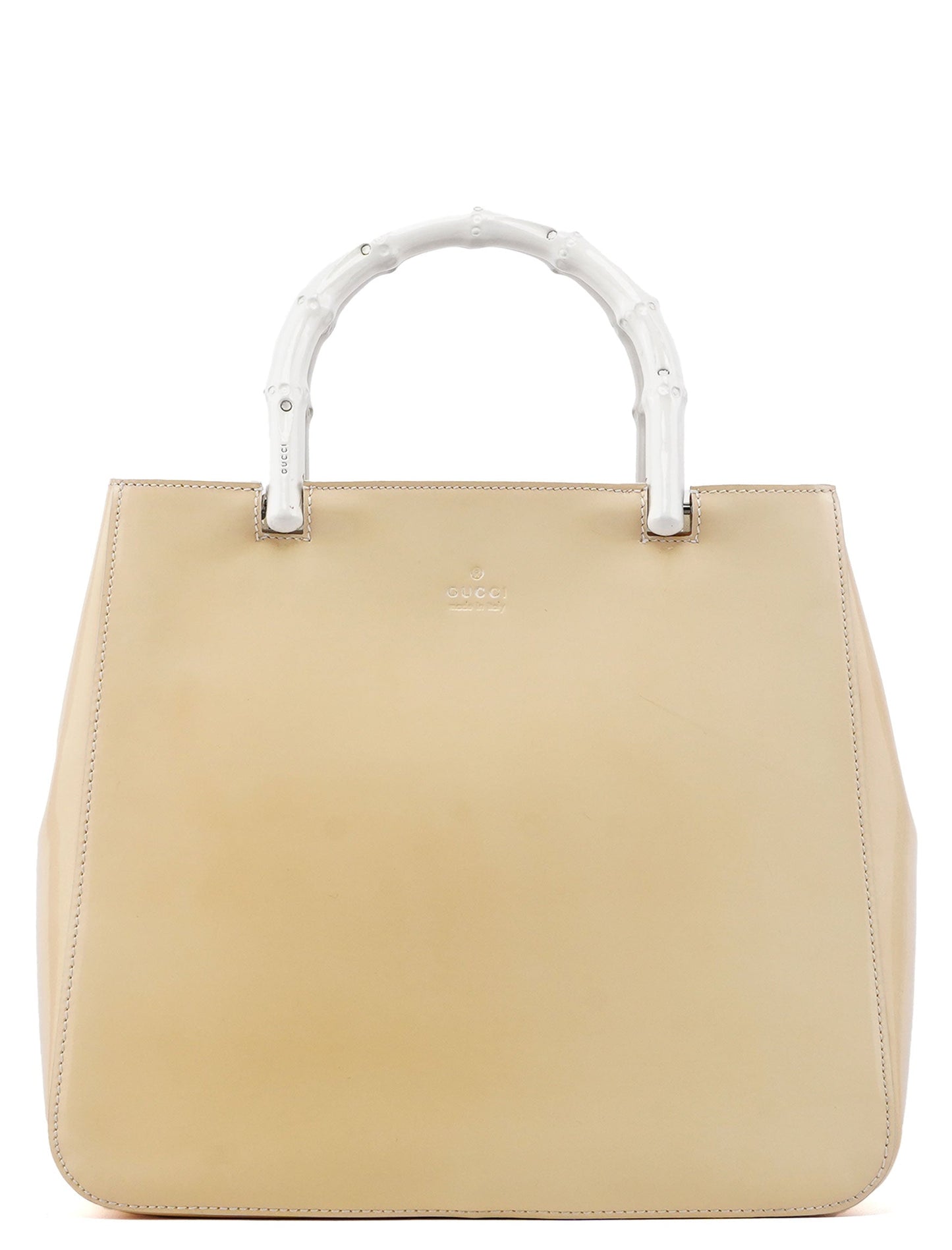 Gucci Beige Patent Leather Bamboo Tote
