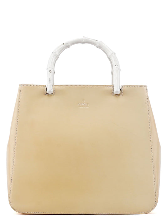 Gucci Beige Patent Leather Bamboo Tote