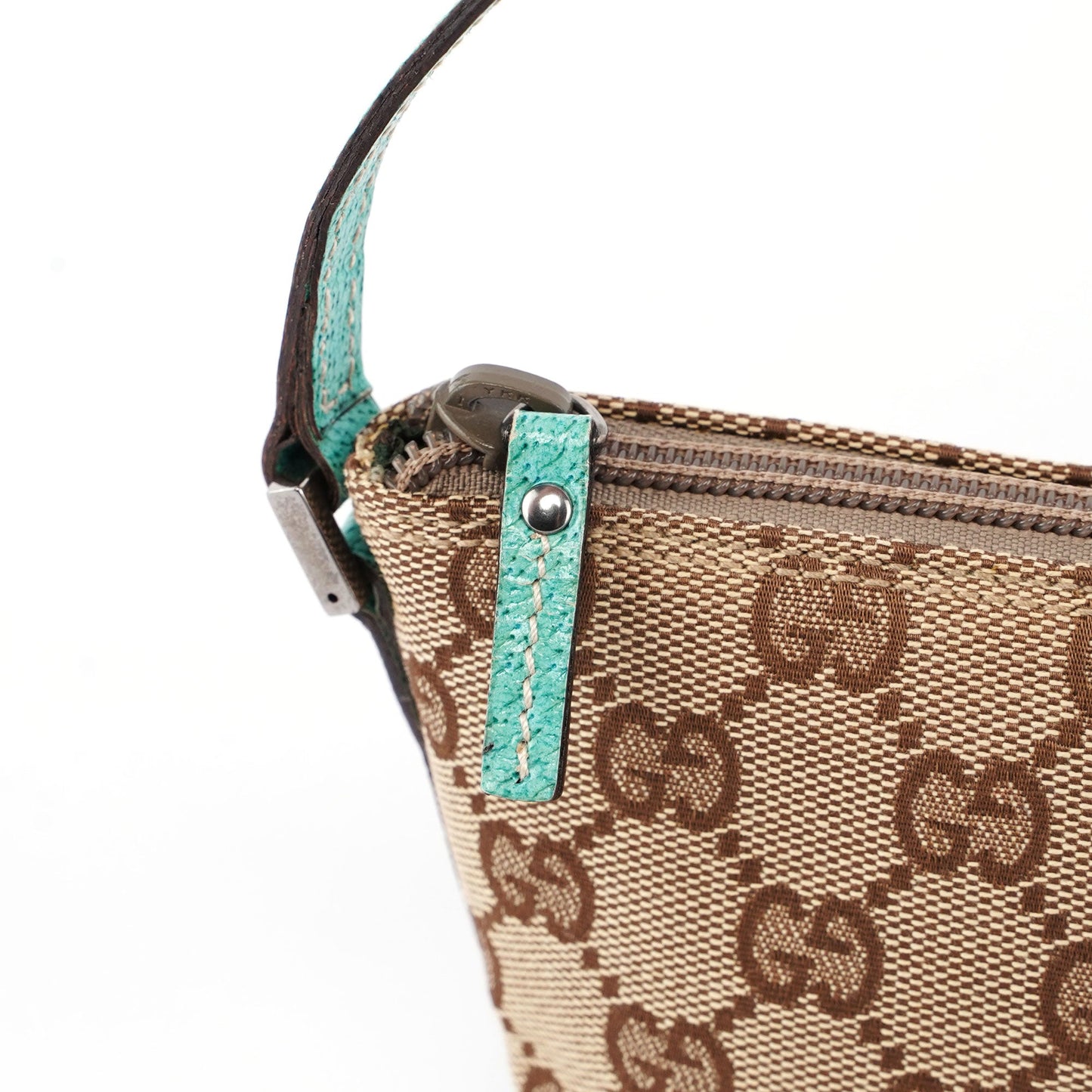 Gucci Beige Turquoise Boat Pochette DARK