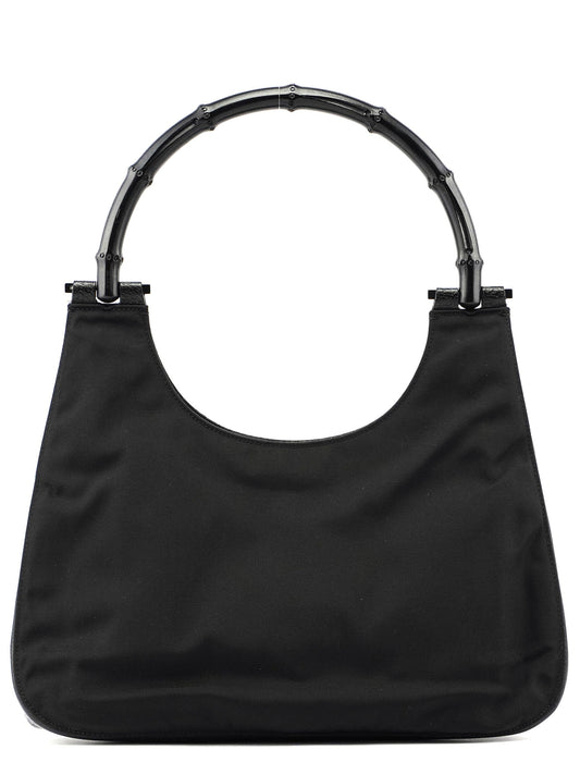 Gucci Black Canvas Bamboo Shoulder Bag