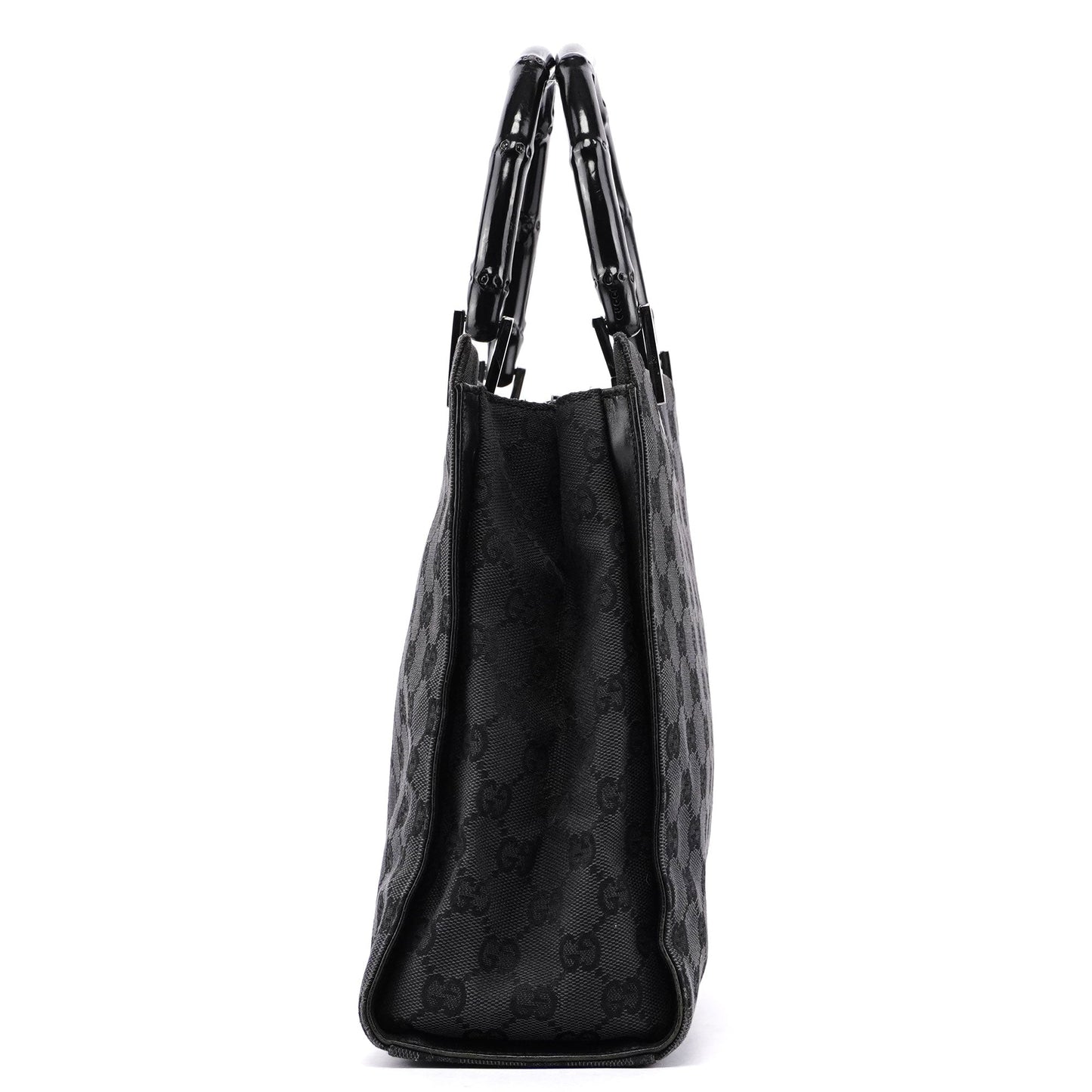 Gucci Black Canvas GG Bamboo Tote