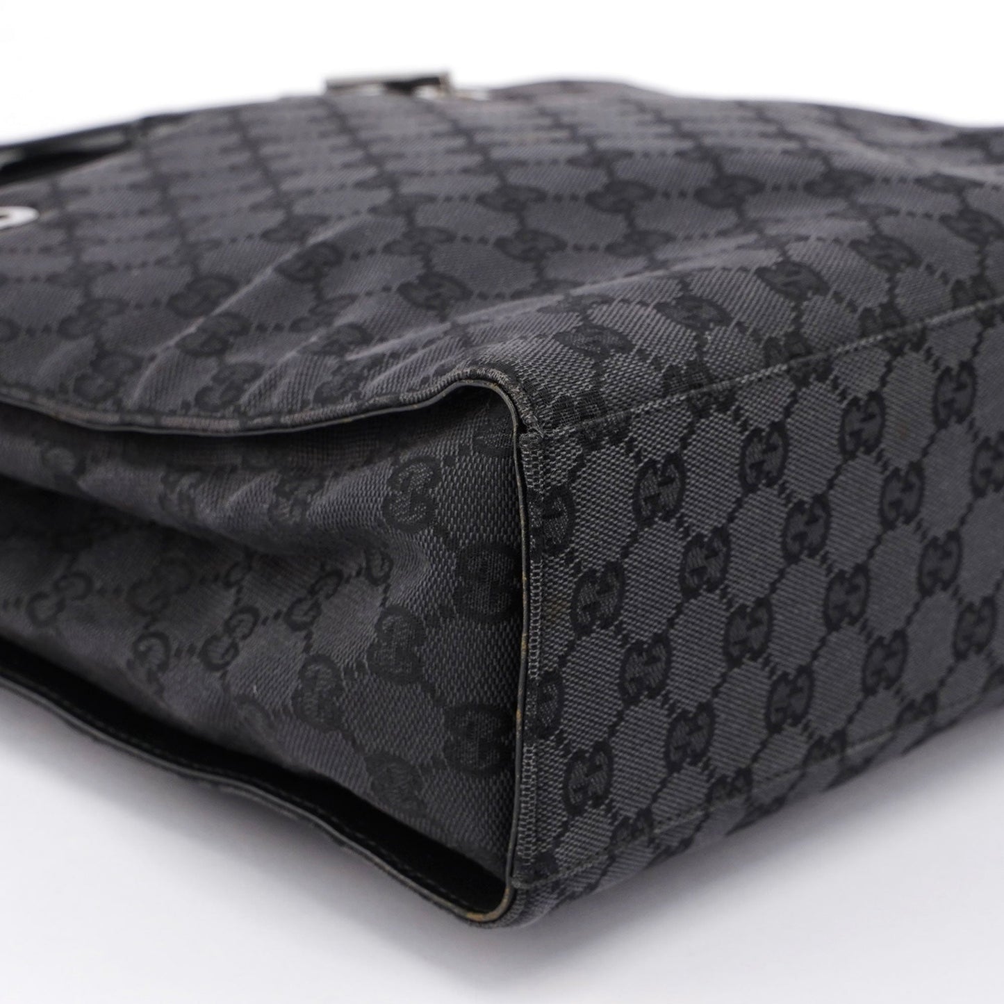 Gucci Black Canvas GG Bamboo Tote