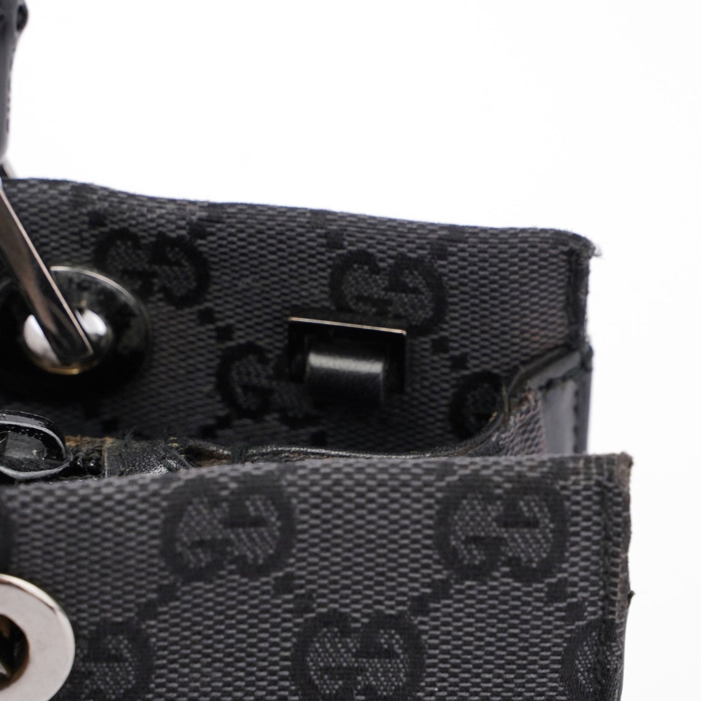 Gucci Black Canvas GG Bamboo Tote