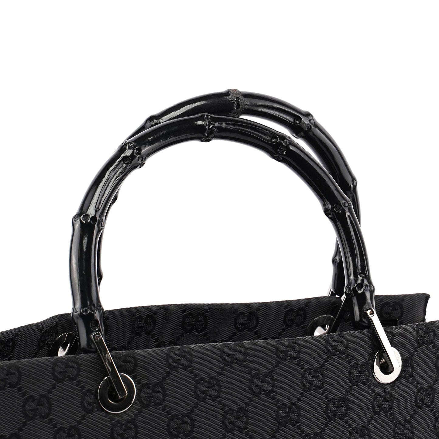Gucci Black Canvas GG Bamboo Tote