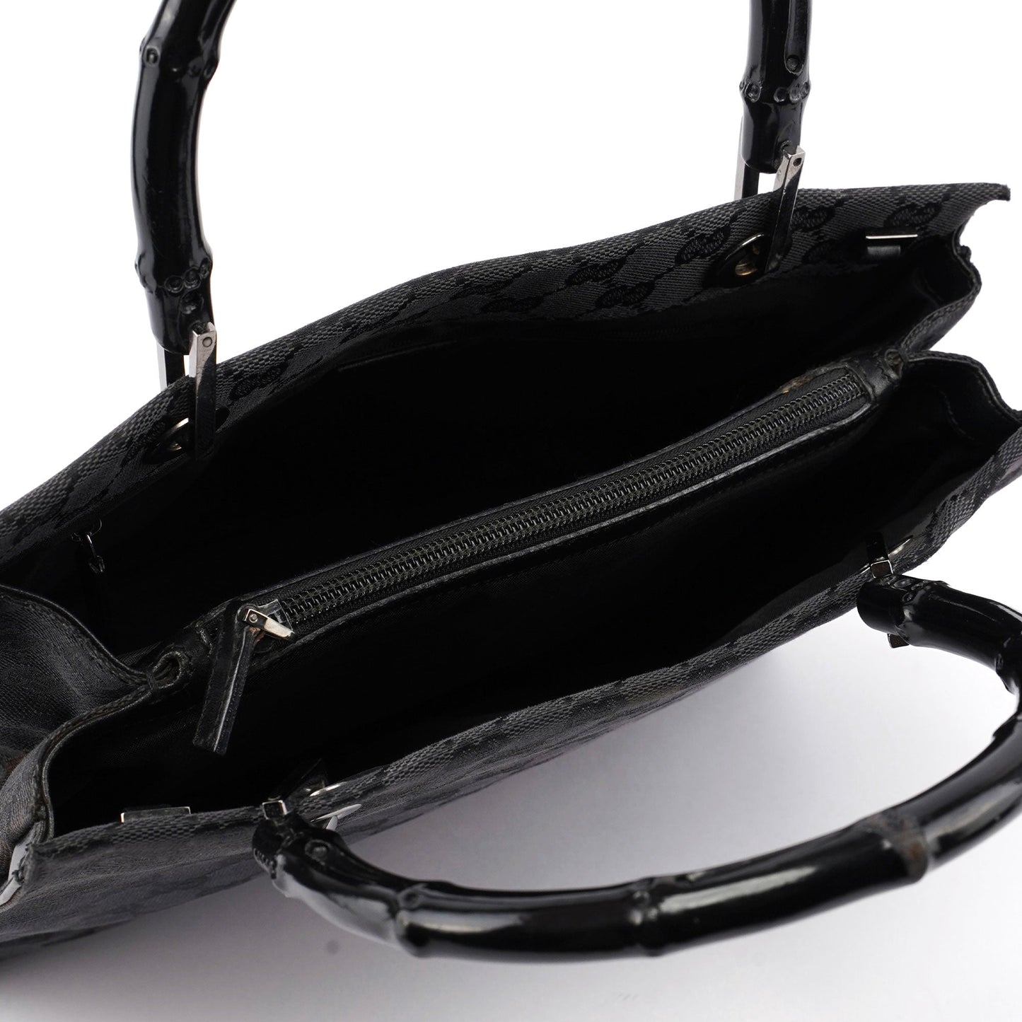 Gucci Black Canvas GG Bamboo Tote