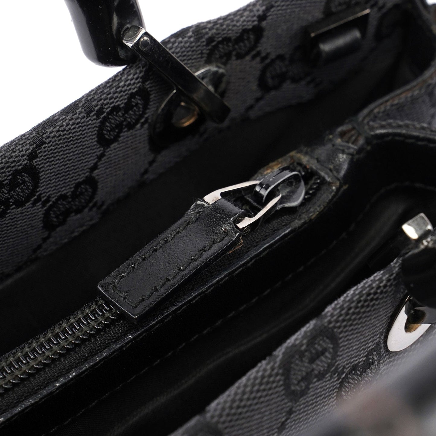 Gucci Black Canvas GG Bamboo Tote