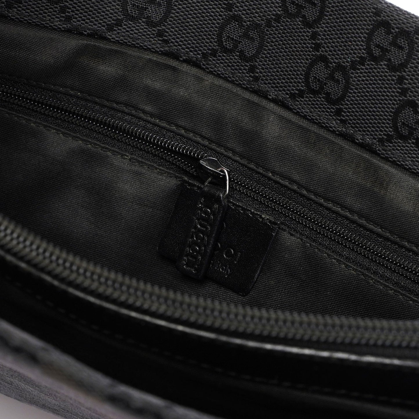 Gucci Black Canvas GG Bamboo Tote