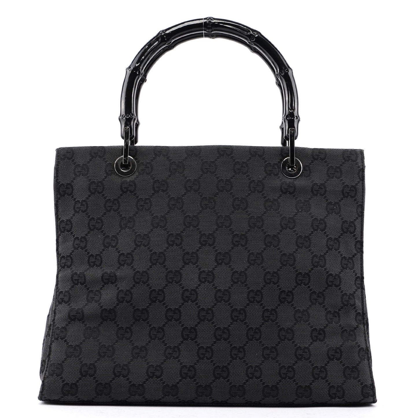 Gucci Black Canvas GG Bamboo Tote