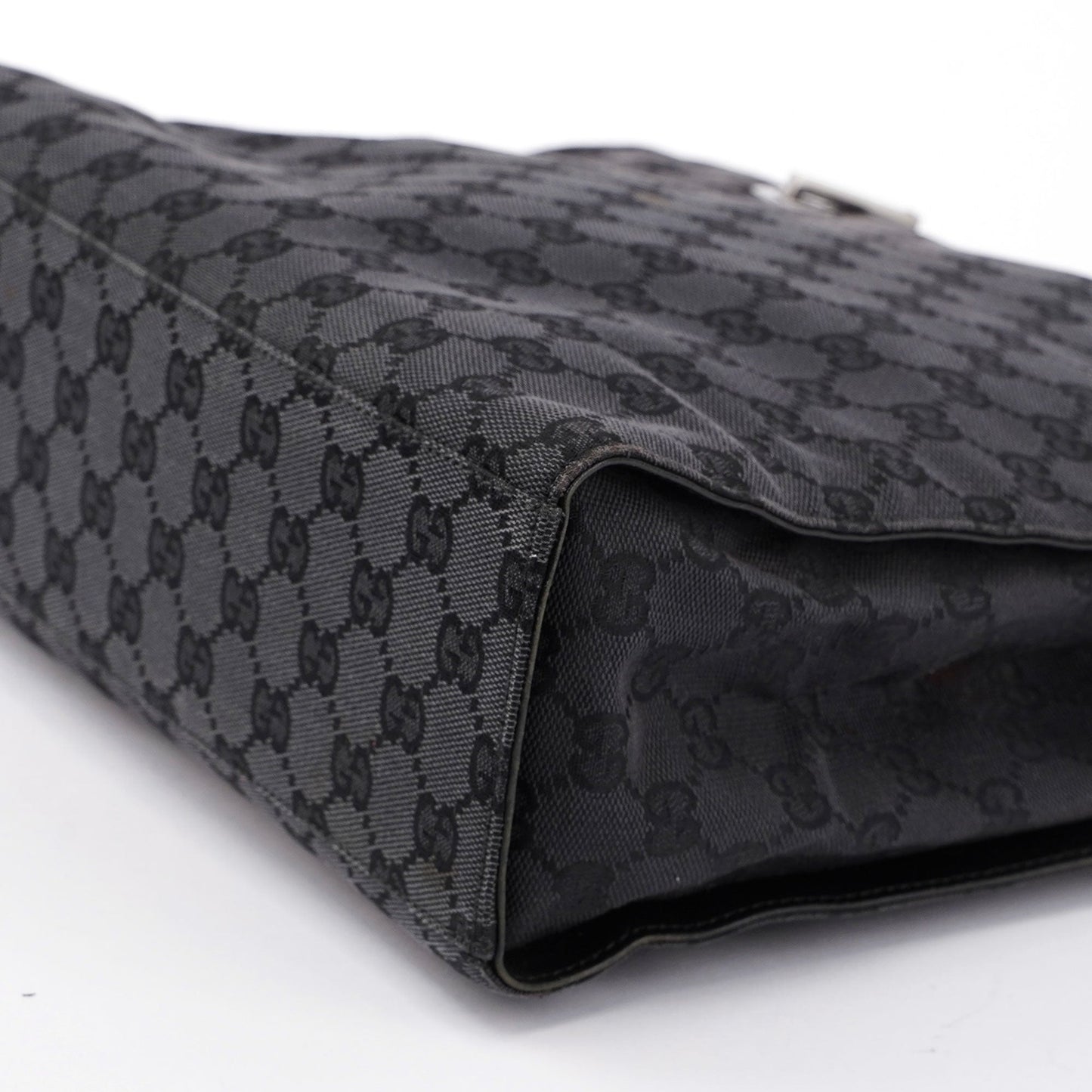 Gucci Black Canvas GG Bamboo Tote