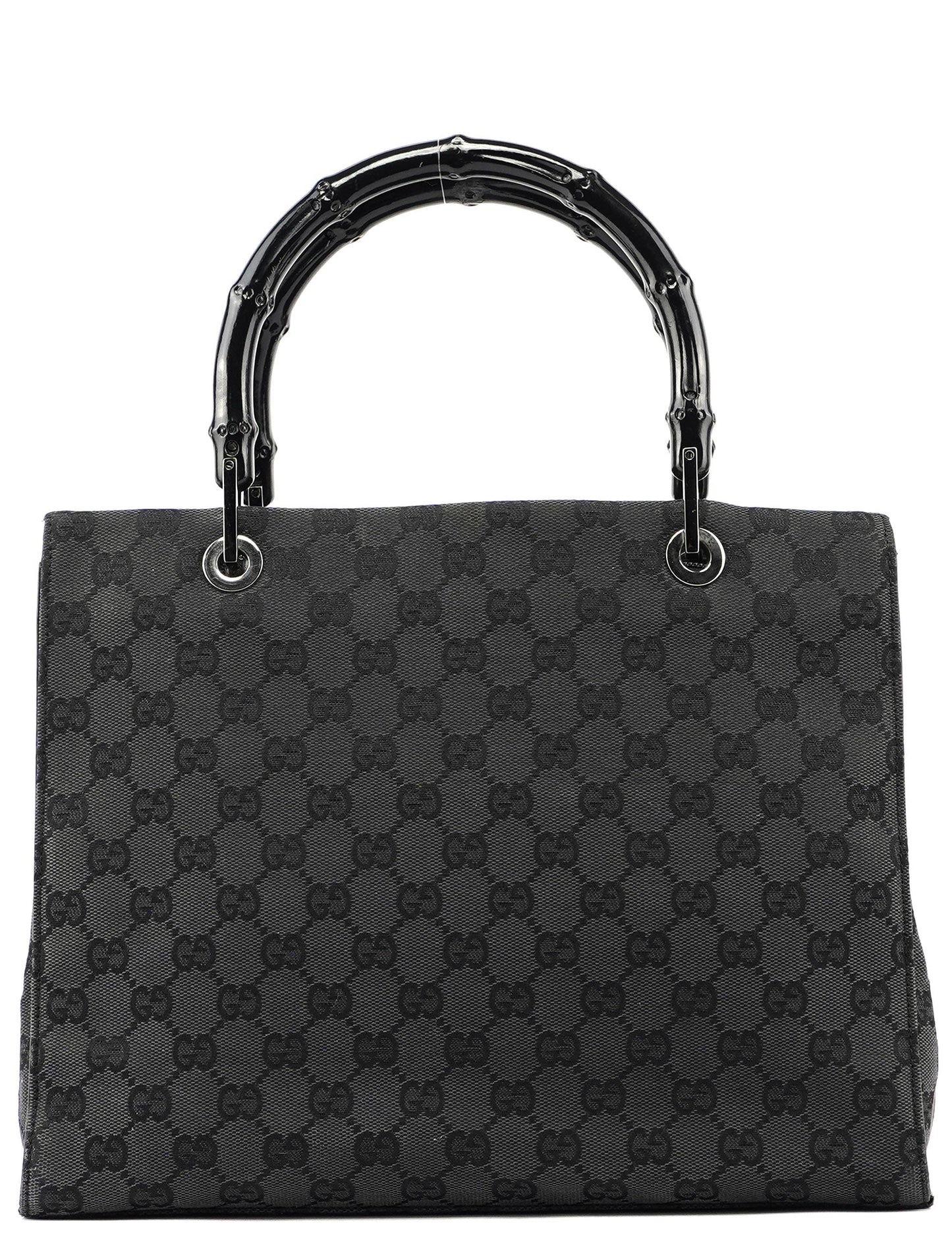 Gucci Black Canvas GG Bamboo Tote