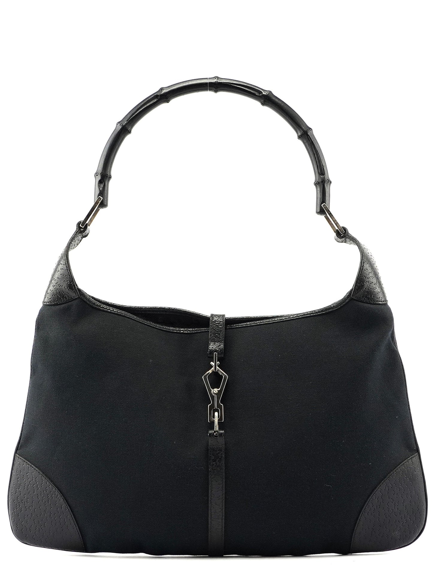 Gucci Black Canvas Jackie Bamboo Shoulder Bag