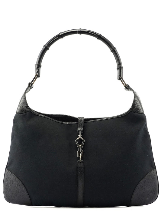 Gucci Black Canvas Jackie Bamboo Shoulder Bag