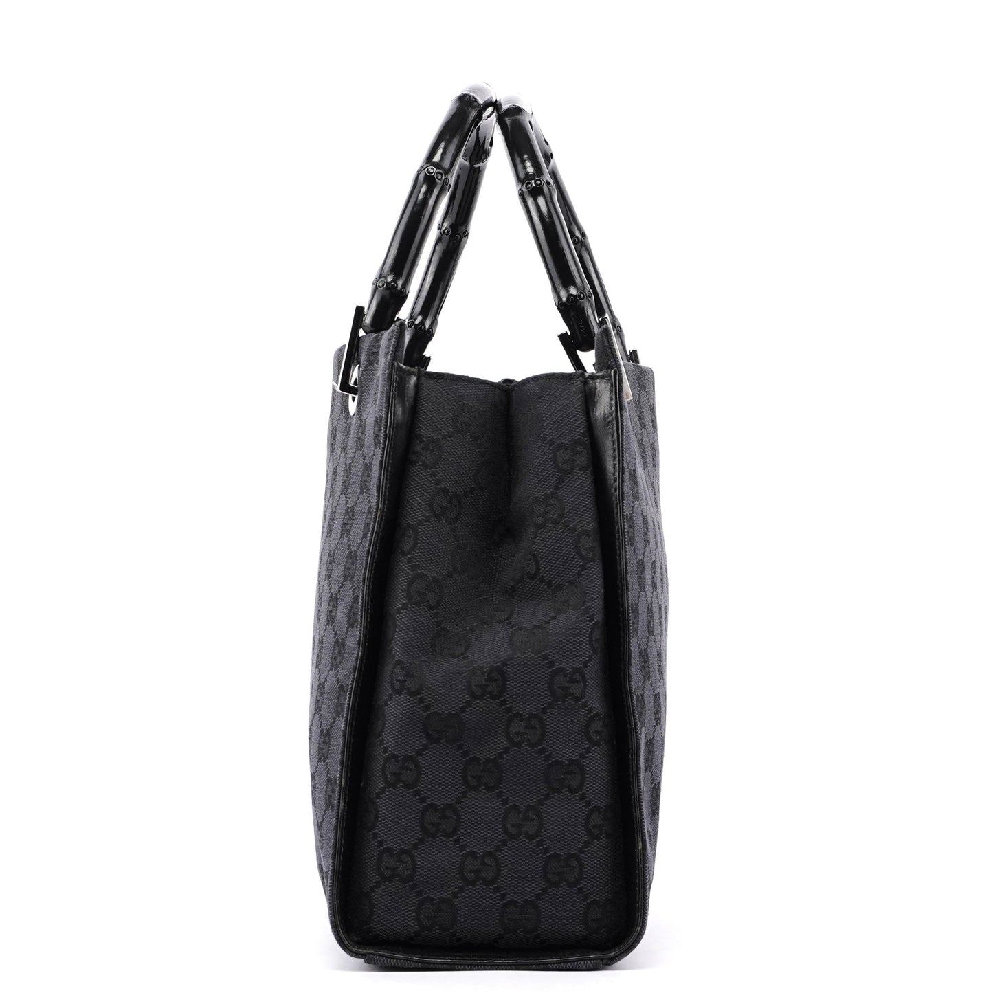Gucci Black GG Canvas Bamboo Tote