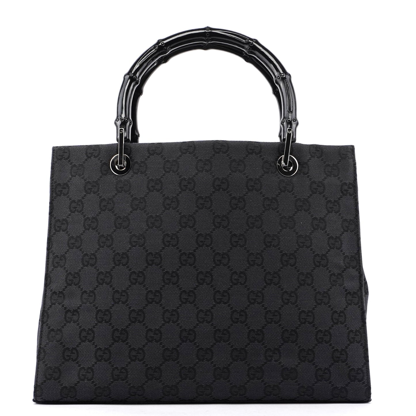 Gucci Black GG Canvas Bamboo Tote