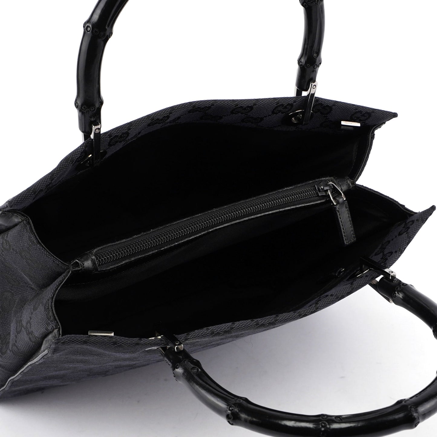 Gucci Black GG Canvas Bamboo Tote