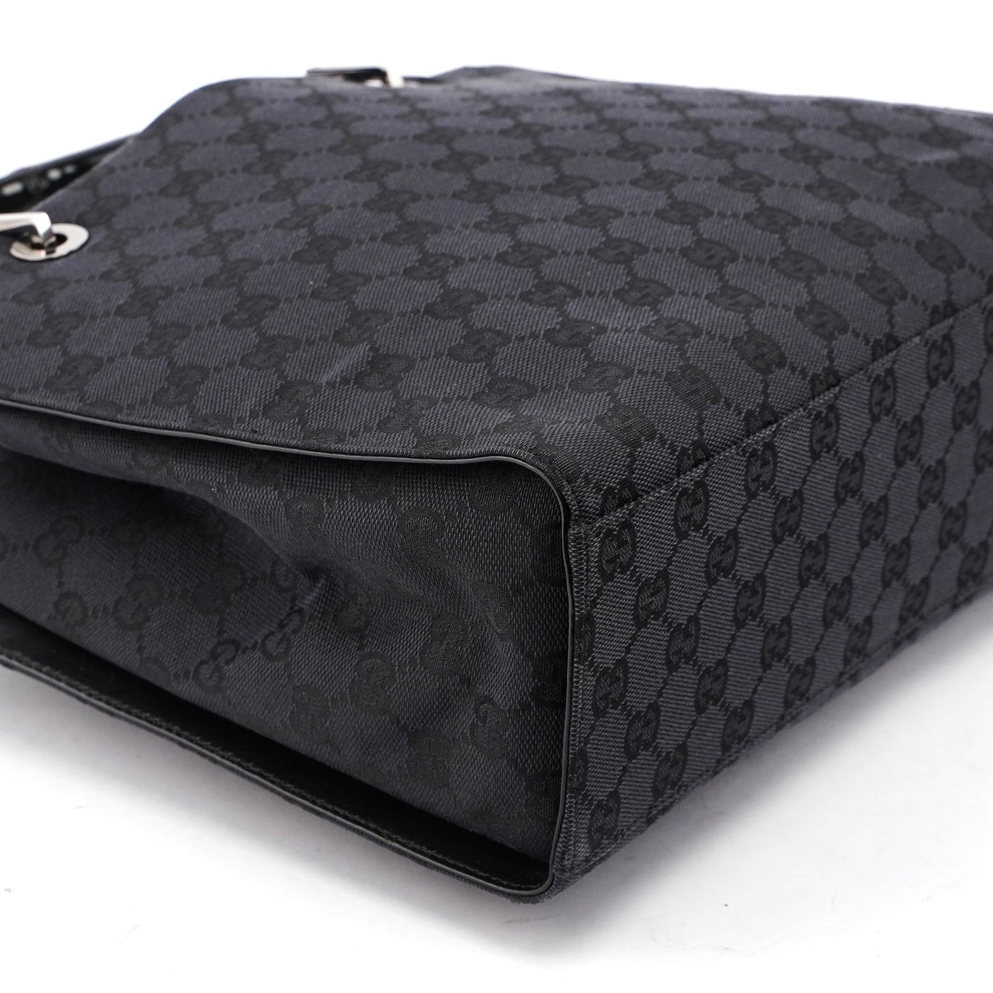 Gucci Black GG Canvas Bamboo Tote