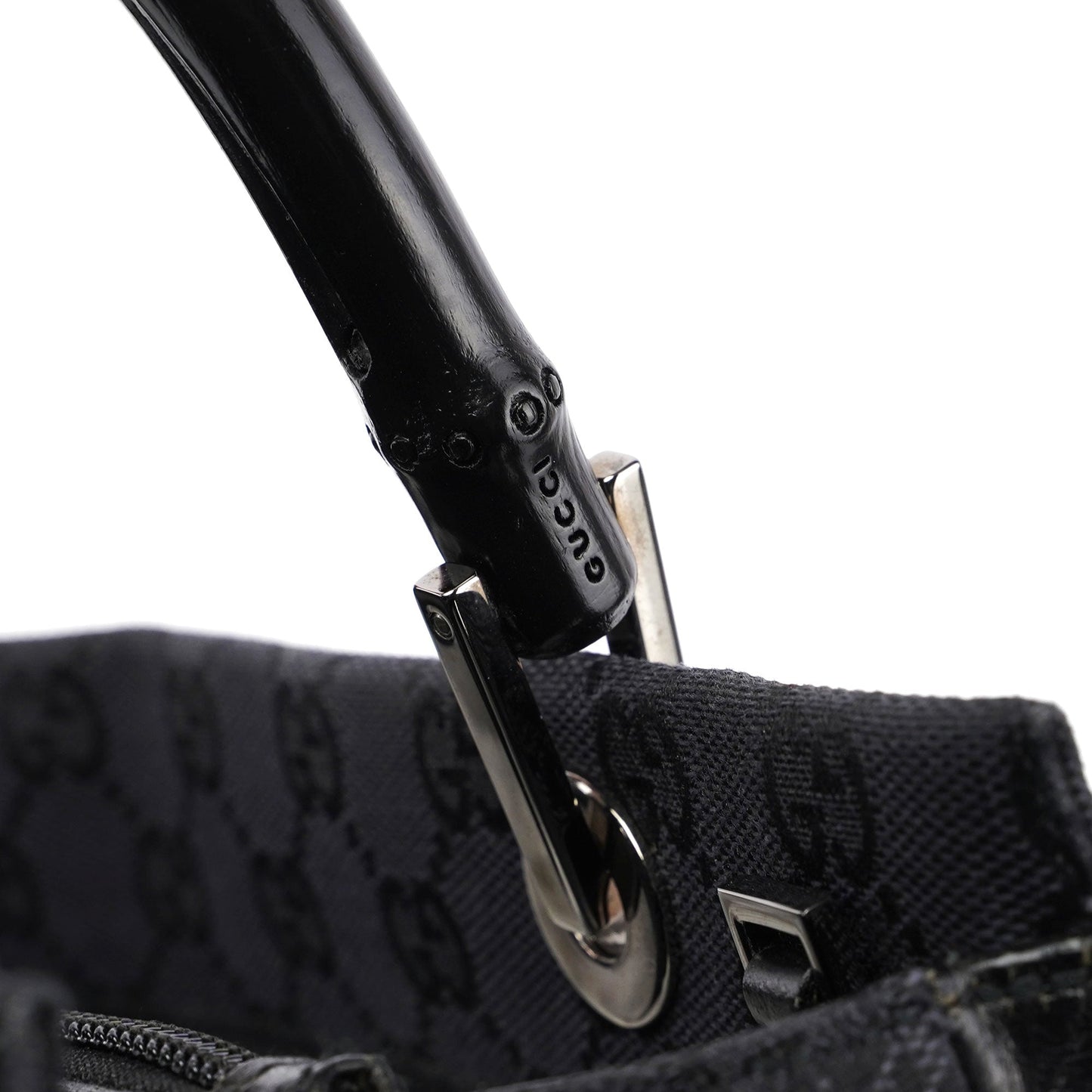 Gucci Black GG Canvas Bamboo Tote