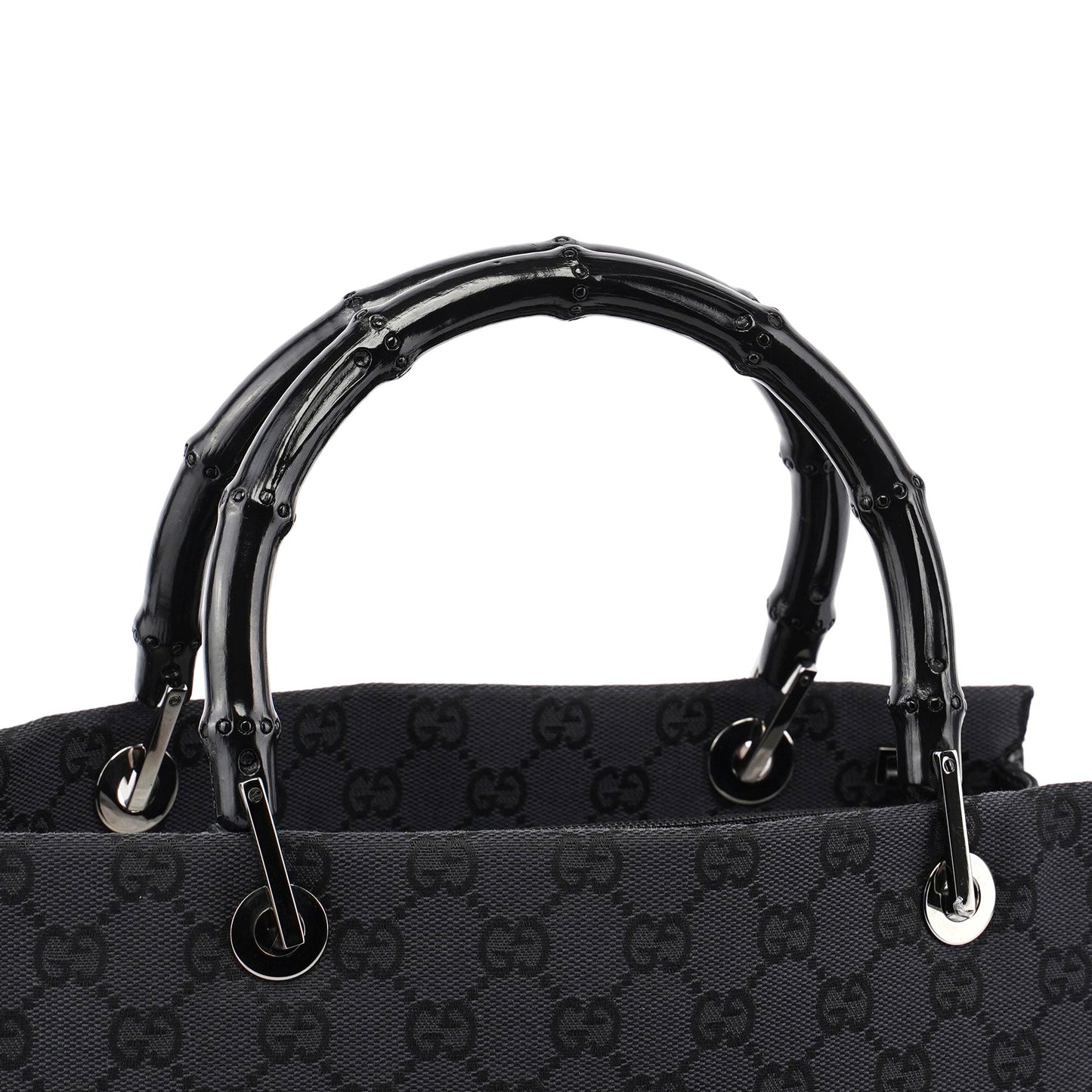 Gucci Black GG Canvas Bamboo Tote