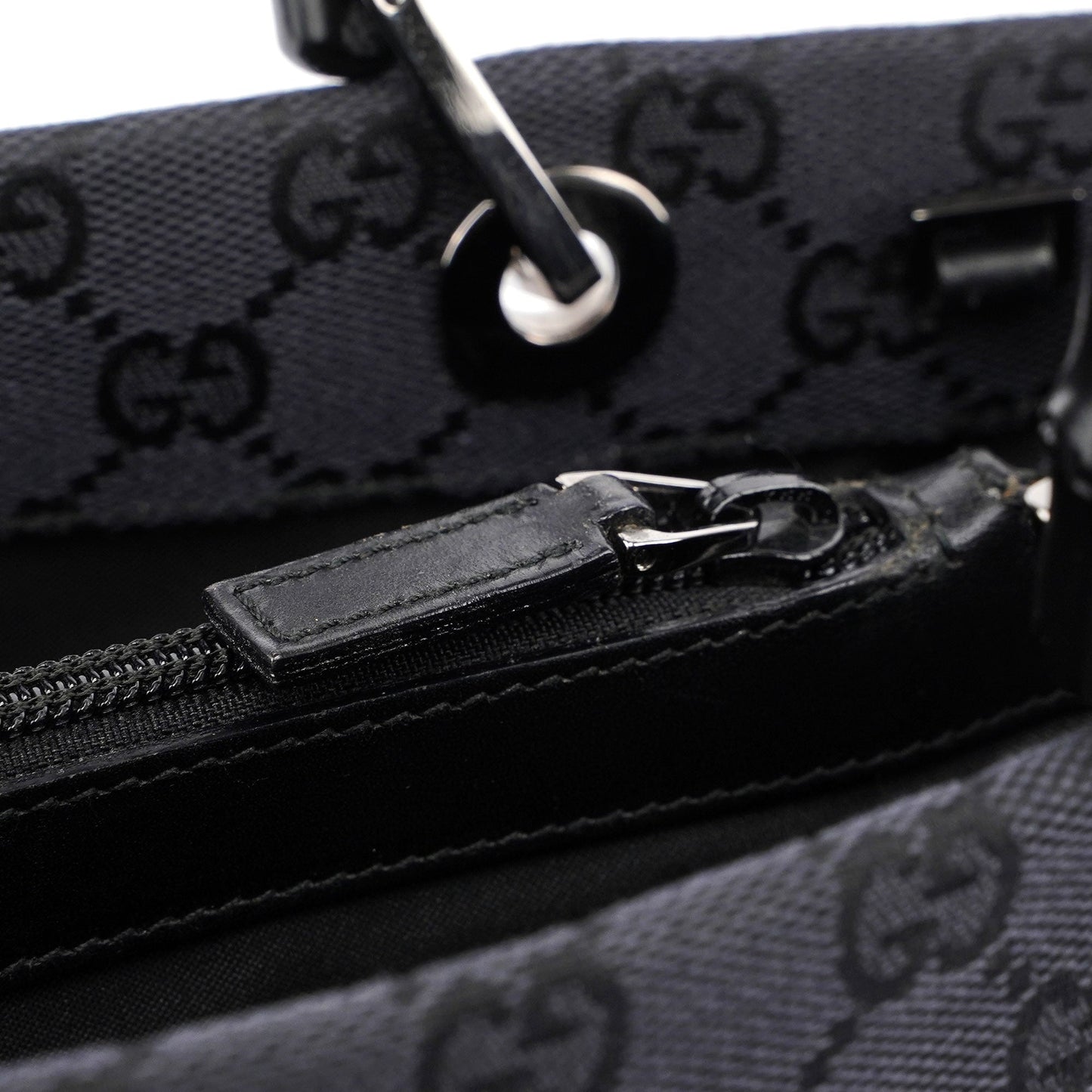 Gucci Black GG Canvas Bamboo Tote