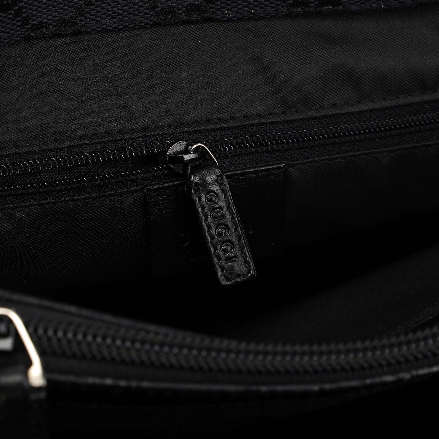 Gucci Black GG Canvas Bamboo Tote