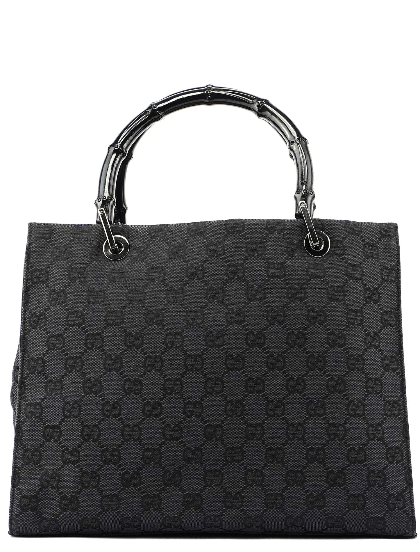 Gucci Black GG Canvas Bamboo Tote