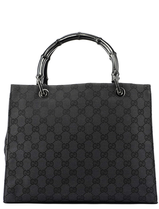 Gucci Black GG Canvas Bamboo Tote