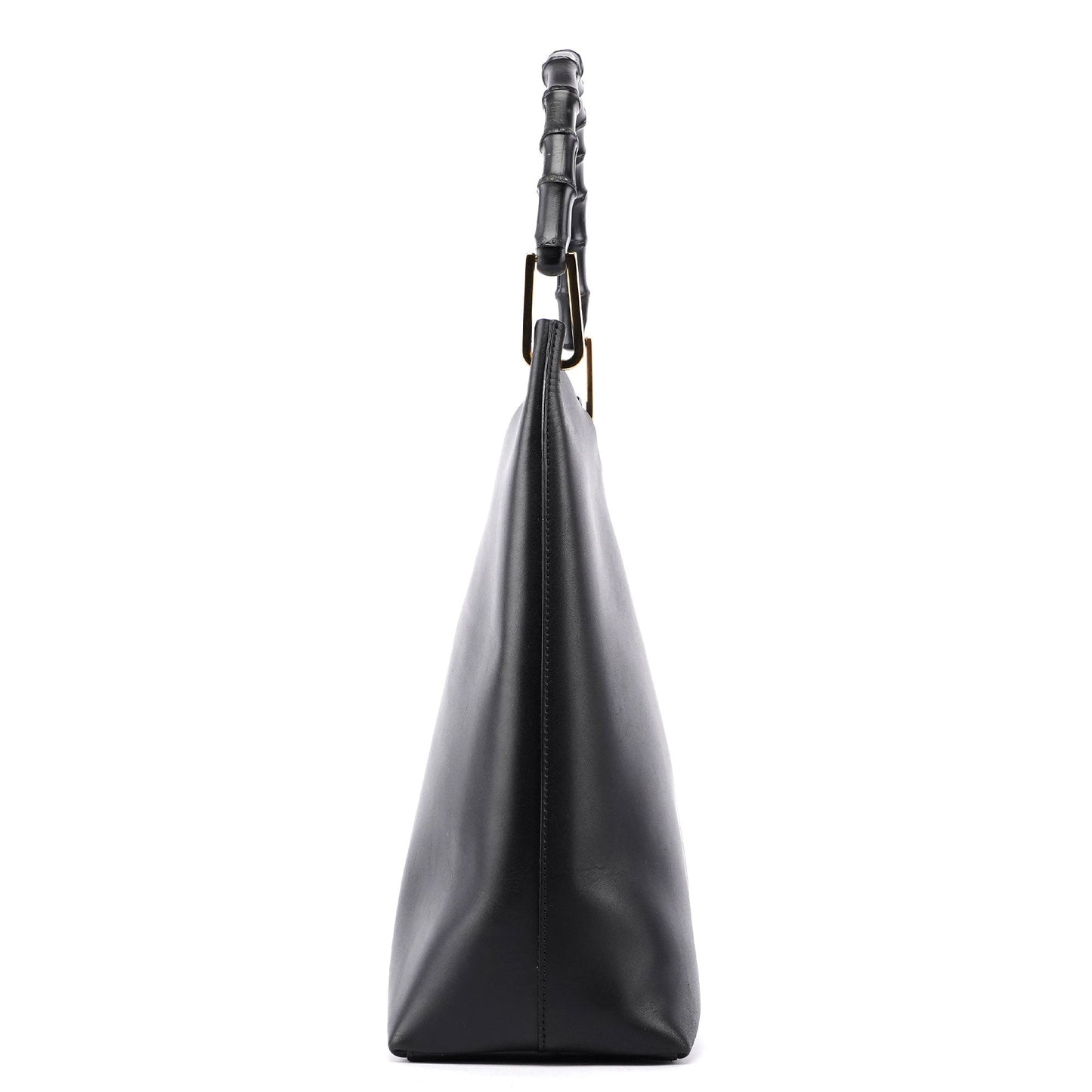 Gucci Black Leather Bamboo Hobo W/ Pouch