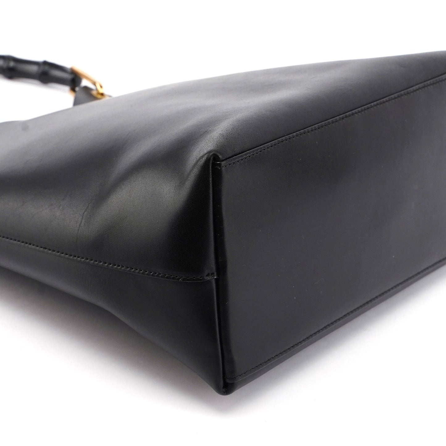 Gucci Black Leather Bamboo Hobo W/ Pouch