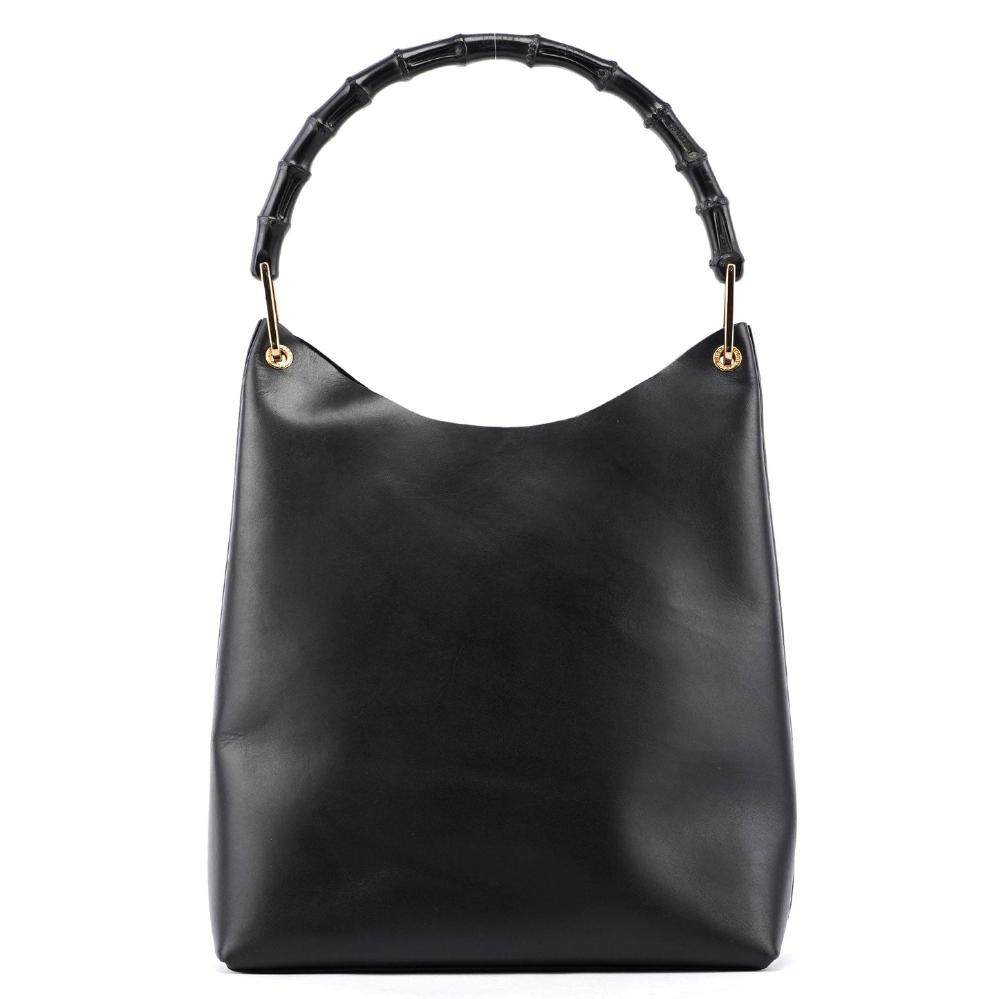 Gucci Black Leather Bamboo Hobo W/ Pouch