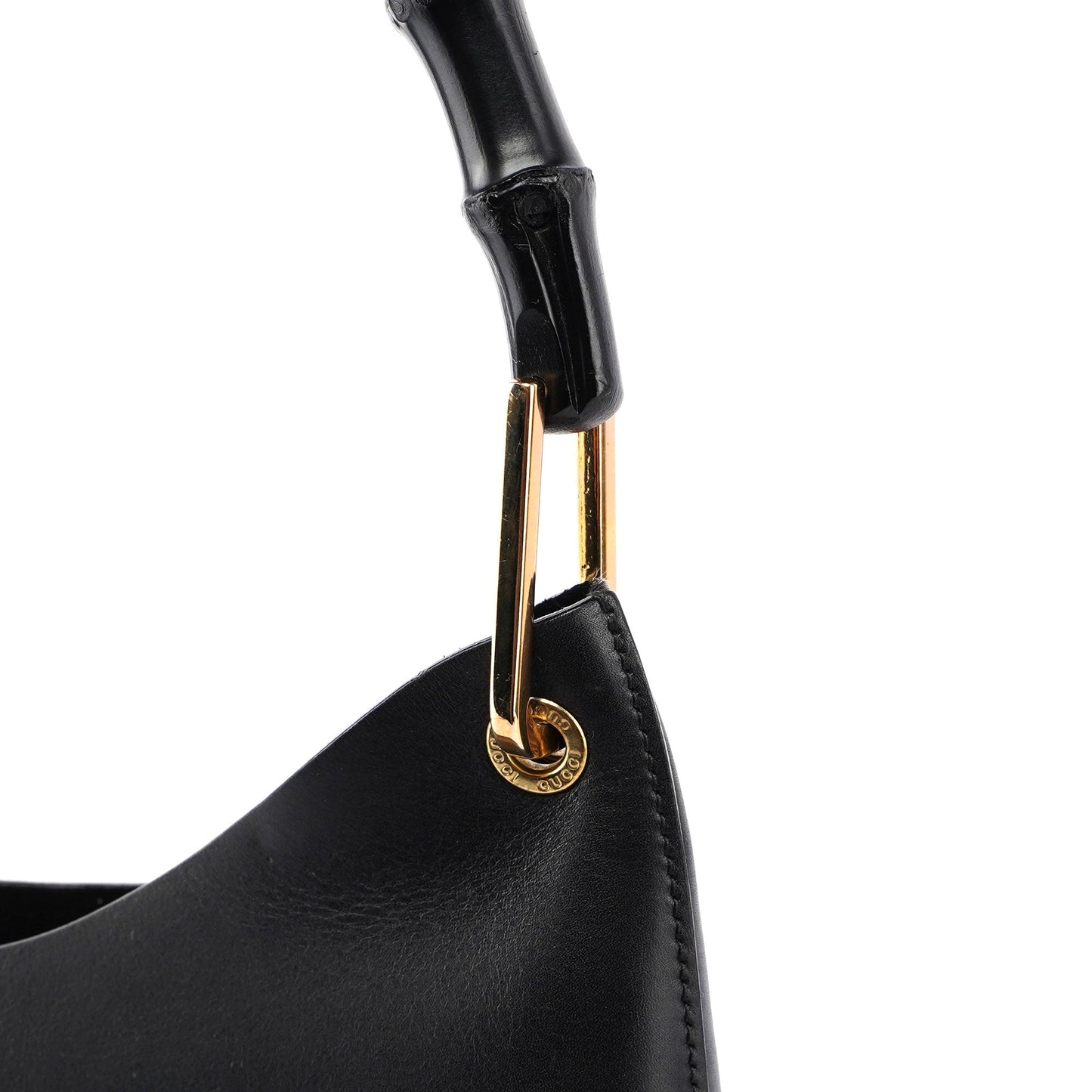 Gucci Black Leather Bamboo Hobo W/ Pouch