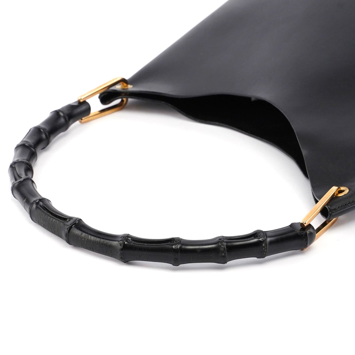 Gucci Black Leather Bamboo Hobo W/ Pouch
