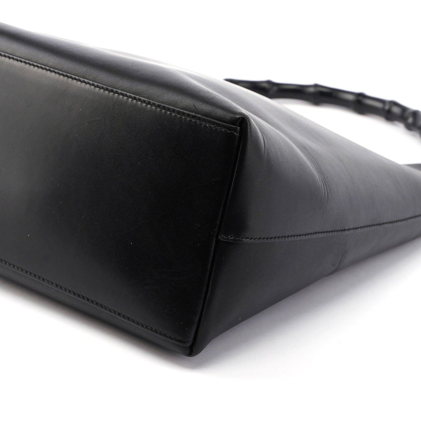 Gucci Black Leather Bamboo Hobo W/ Pouch