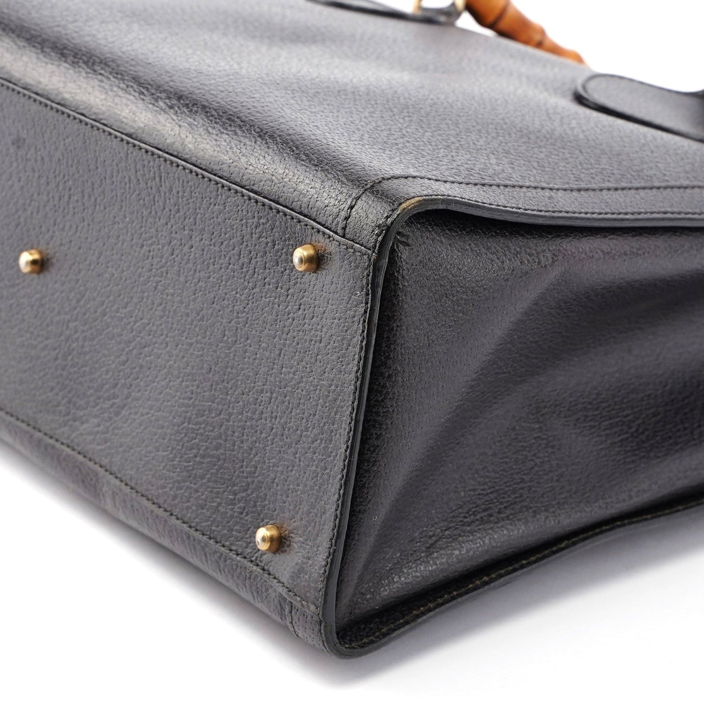 Gucci Black Leather Bamboo Tote