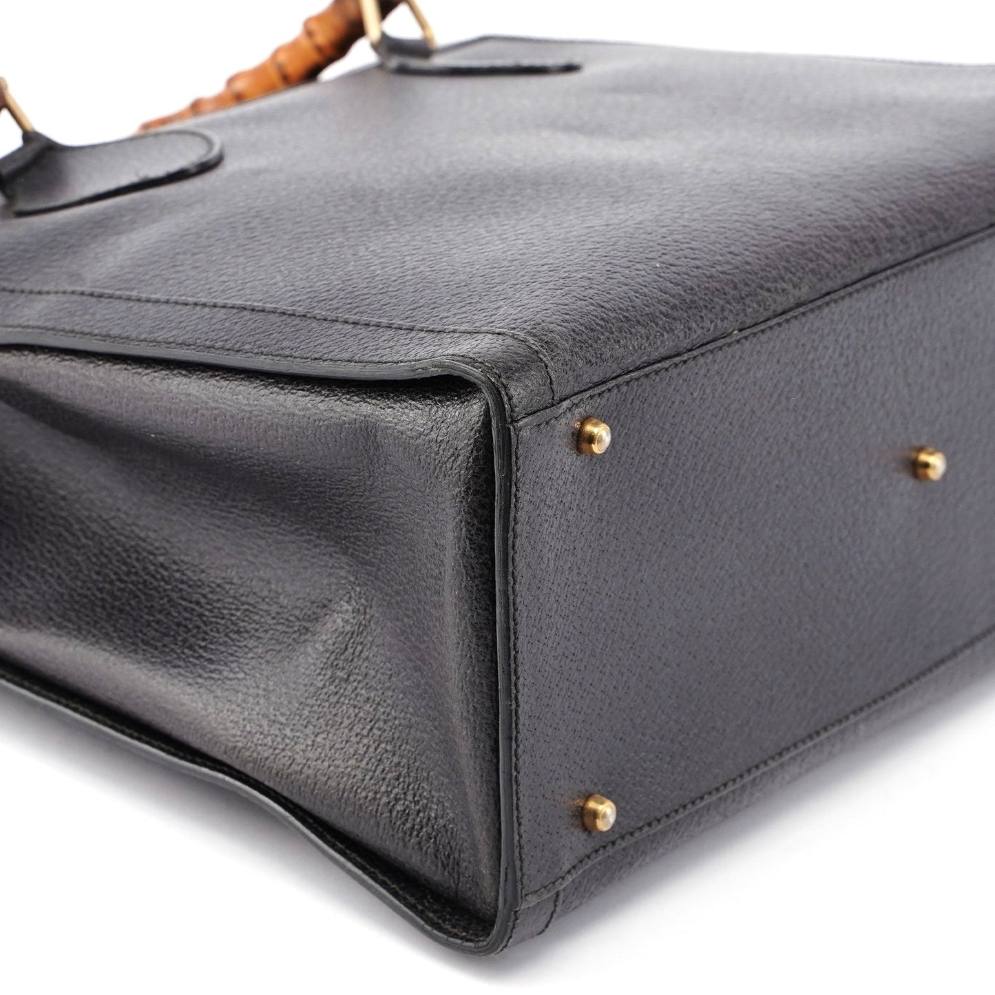 Gucci Black Leather Bamboo Tote