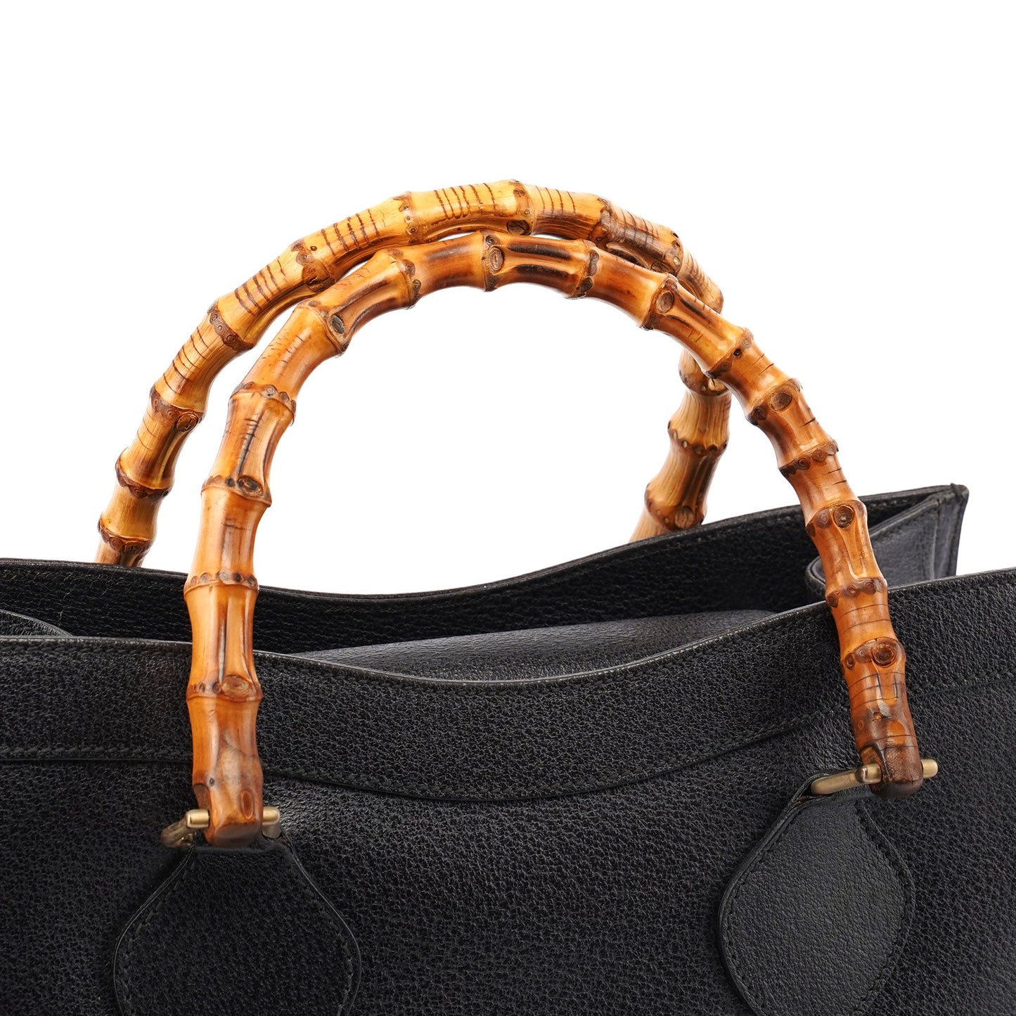 Gucci Black Leather Bamboo Tote