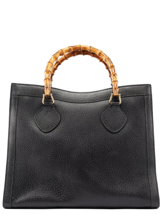 Gucci Black Leather Bamboo Tote