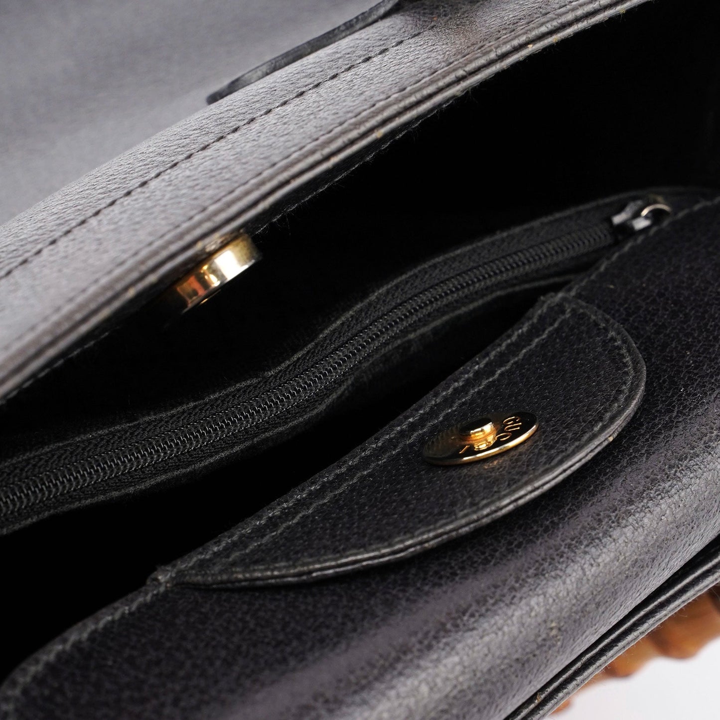 Gucci Black Leather Bamboo Tote