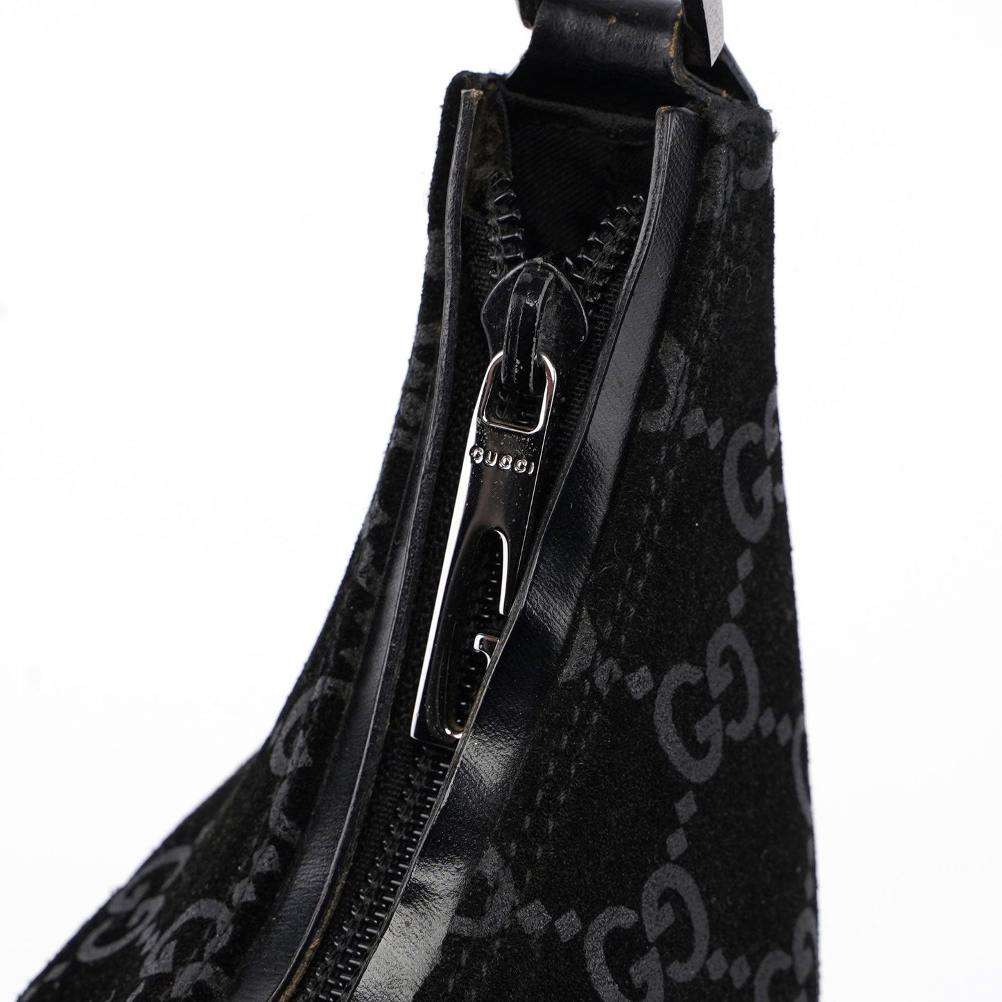 Gucci Black Suede GG Shoulder Bag