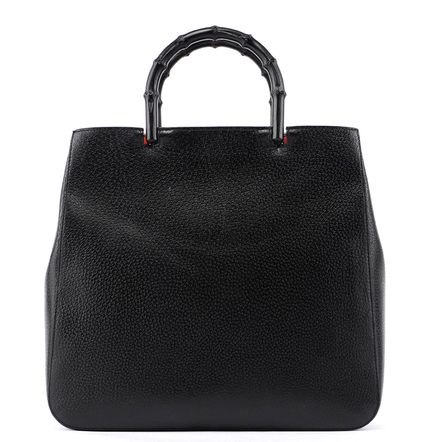 Guci Black Leather Bamboo Tote Red Int