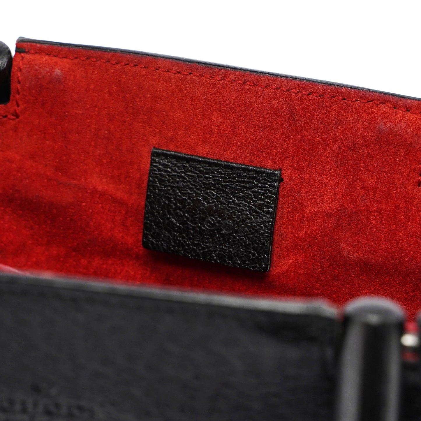 Guci Black Leather Bamboo Tote Red Int